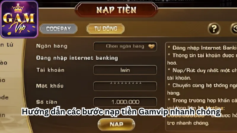 Hướng dẫn các bước nạp tiền Gamvip nhanh chóng Hướng dẫn các bước nạp tiền Gamvip nhanh chóng